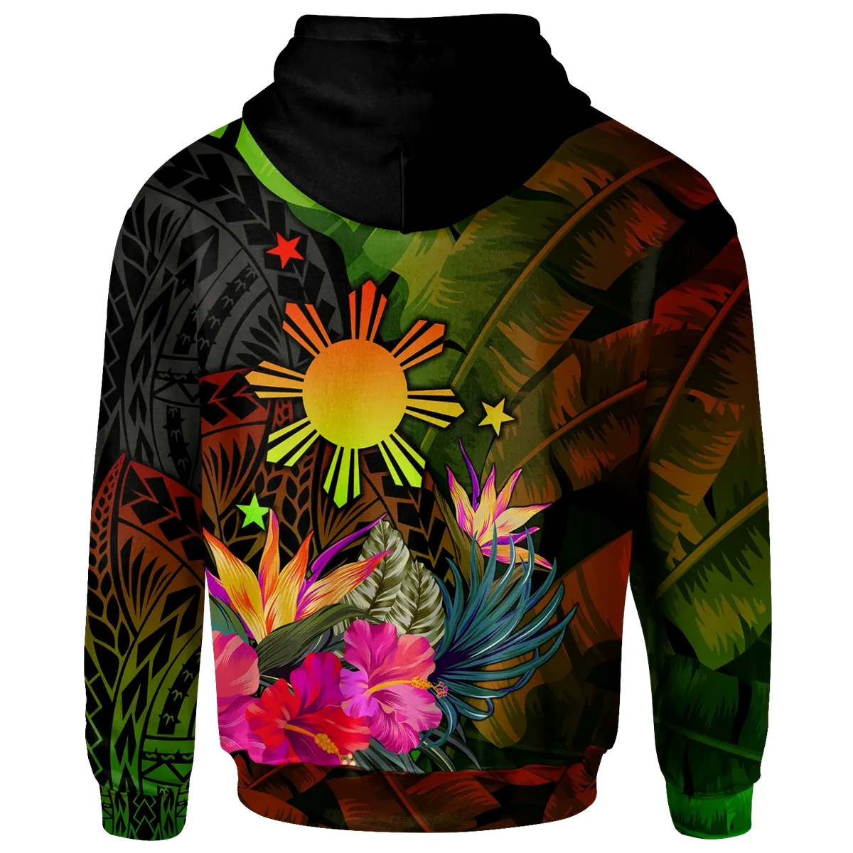 Custom The Philippines Polynesian Hoodie Hibiscus and Banana Leaves RLT6 - Wonder Print Shop