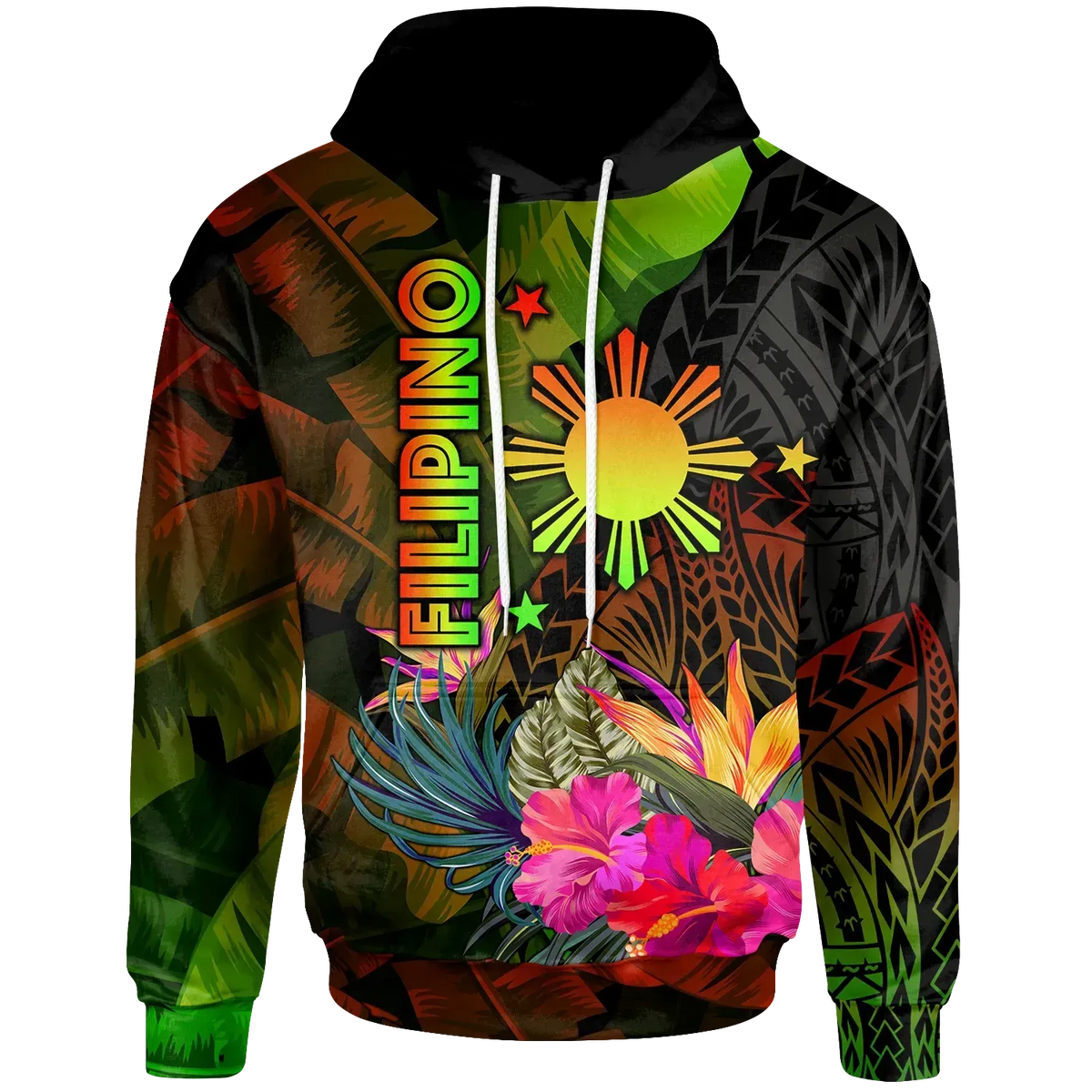 The Philippines Polynesian Hoodie Hibiscus and Banana Leaves RLT6 - Wonder Print Shop