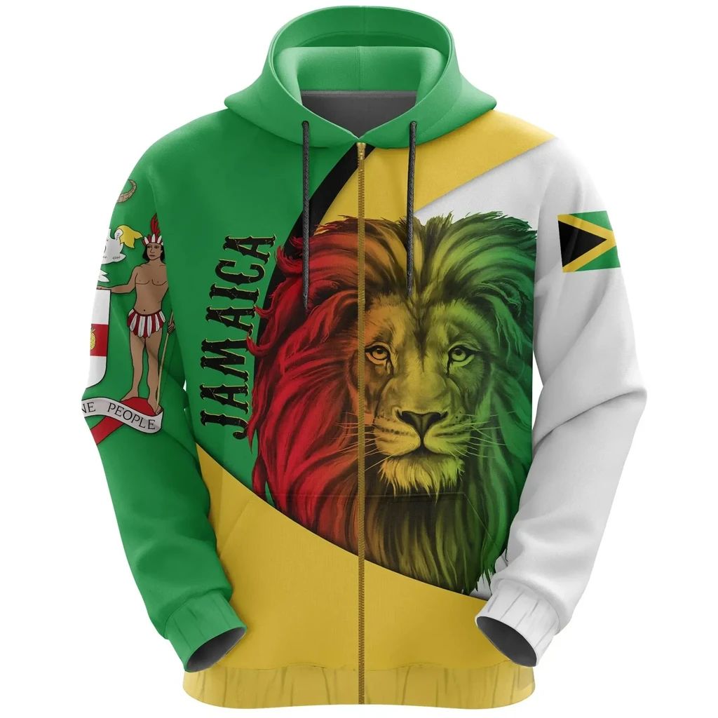 Jamaica Zip Hoodie Lion Coat Of Arm Reggae LT13 - Wonder Print Shop