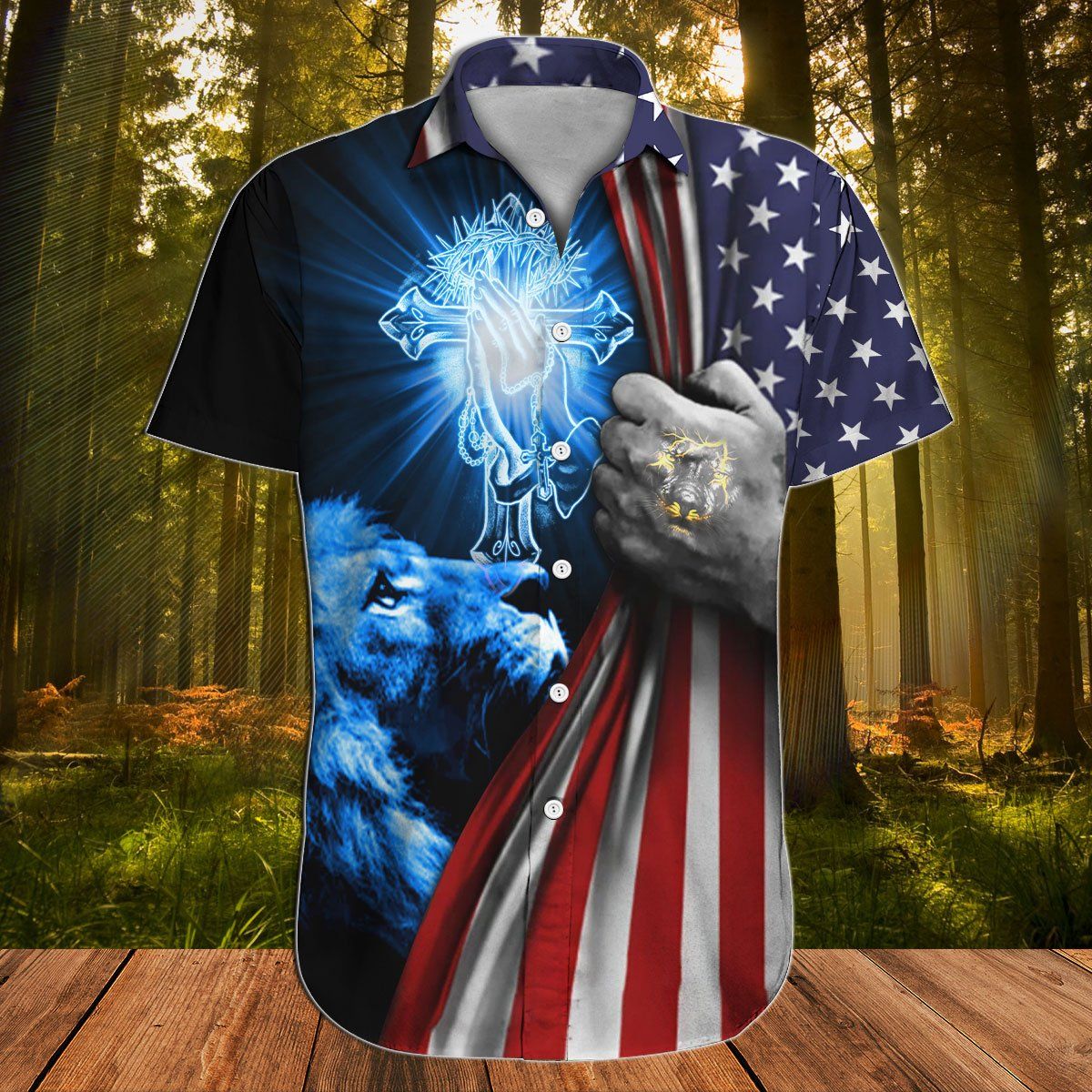 Jesus Hawaiian Shirt Cross mix Flag LT13 - Wonder Print Shop