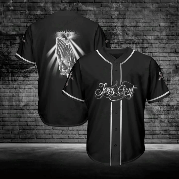 B&W Jesus Christ Hand Baseball Jersey LT13 - Wonder Print Shop