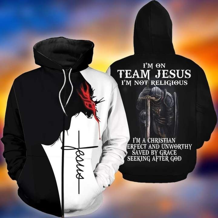 Christian Jesus Zip Hoodie Im On Team Jesus Veteran LT13 - Wonder Print Shop