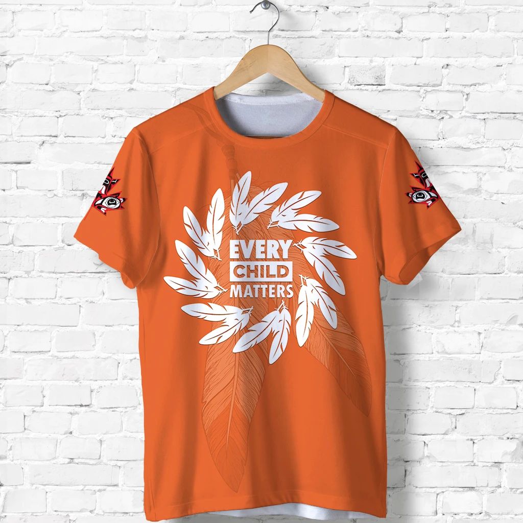 Orange Shirt Day Maple Leaf and Feathers T Shirt Every Child Matters LT13 - Wonder Print Shop
