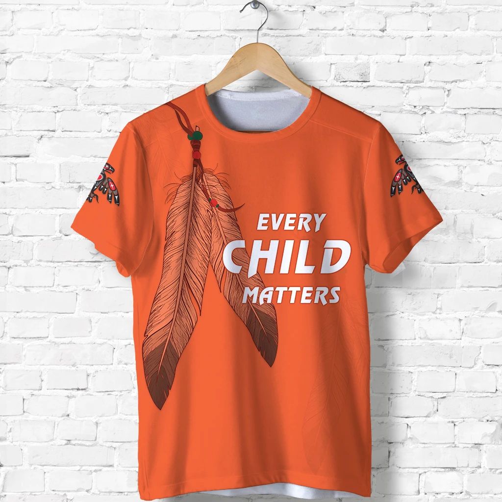 Orange Shirt Day Feathers T Shirt Every Child Matters LT13 - Wonder Print Shop