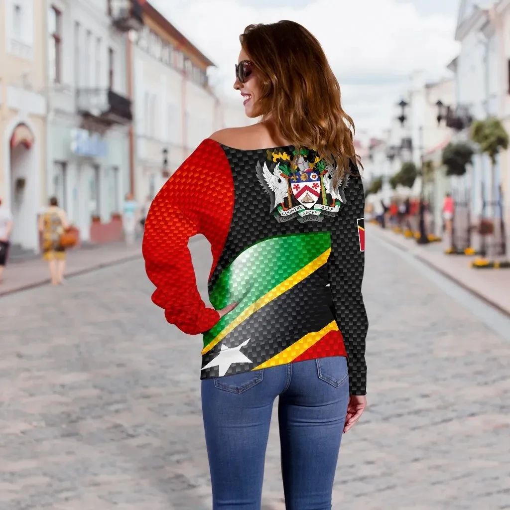 Saint Kitts and Nevis Off Shoulder Sweater Saint Kitts and Nevis Flag LT13 - Wonder Print Shop