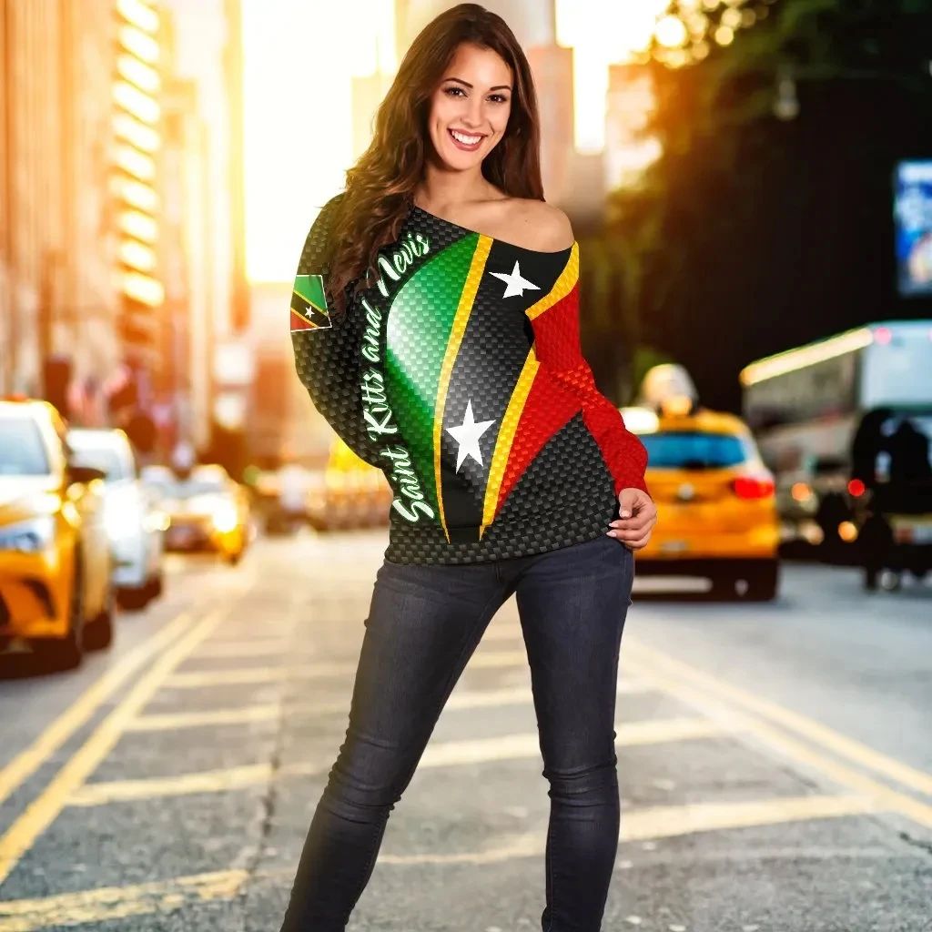 Saint Kitts and Nevis Off Shoulder Sweater Saint Kitts and Nevis Flag LT13 - Wonder Print Shop