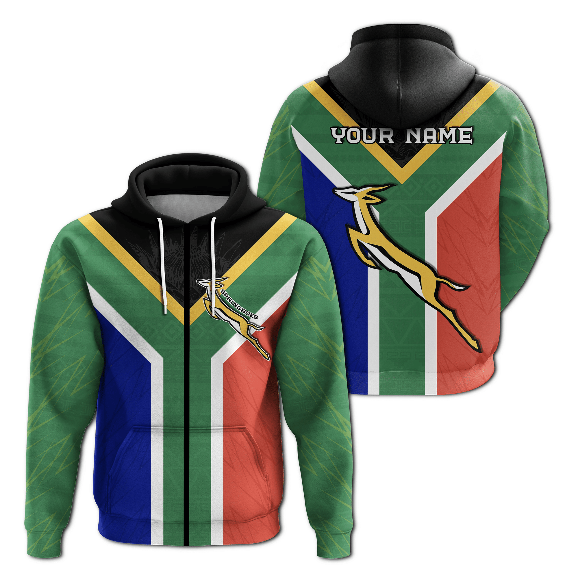 Custom Springboks Passion Zip Hoodie South Africa Rugby LT13 - Wonder Print Shop