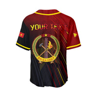 Back baseball jersey with 'YOUR TEXT' and circular emblem, black/red with yellow trim