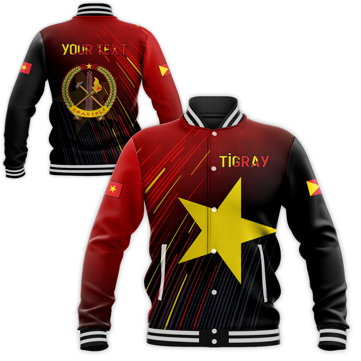 (Custom Personalised) Proud Tigray Baseball Jacket African Pattern LT13 - Wonder Print Shop