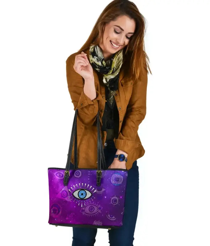 Leather Totes - Evil Eye Small Leather Tote Universe Style LT8 - Wonder Print Shop