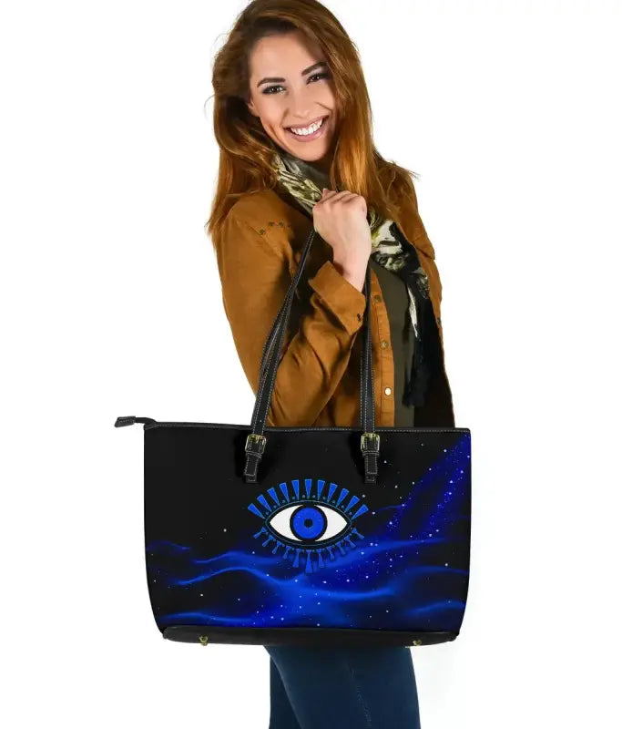 Leather Totes - Evil Eye Large Leather Tote Original Style - Blue LT8 - Wonder Print Shop