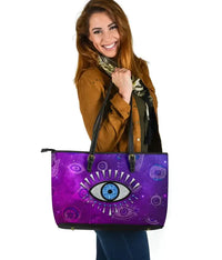 Leather Totes - Evil Eye Large Leather Tote Universe Style LT8 - Wonder Print Shop