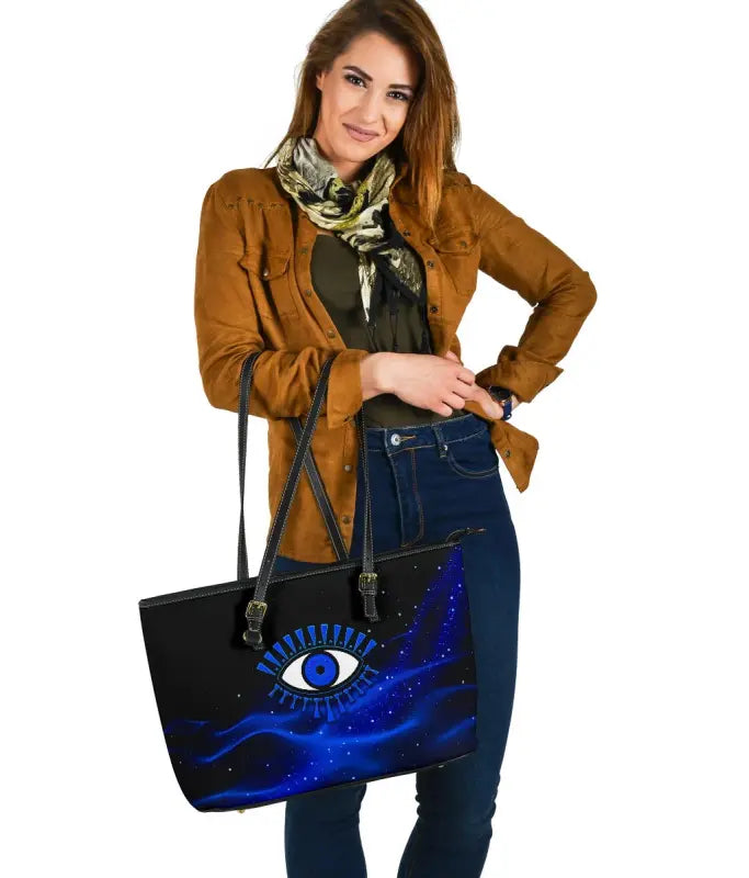 Leather Totes - Evil Eye Large Leather Tote Original Style - Blue LT8 - Wonder Print Shop