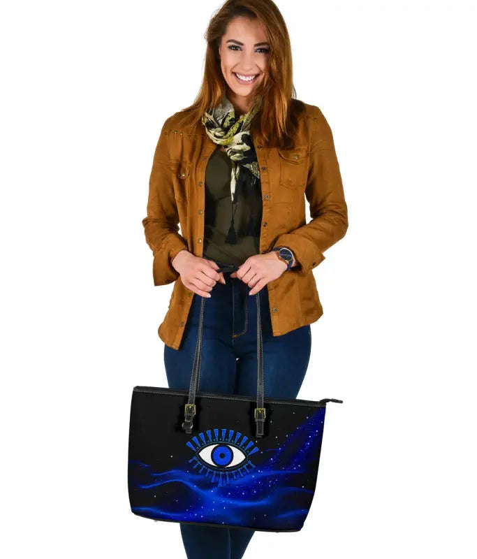 Leather Totes - Evil Eye Large Leather Tote Original Style - Blue LT8 - Wonder Print Shop