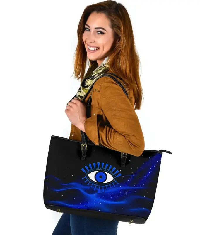 Leather Totes - Evil Eye Large Leather Tote Original Style - Blue LT8 - Wonder Print Shop