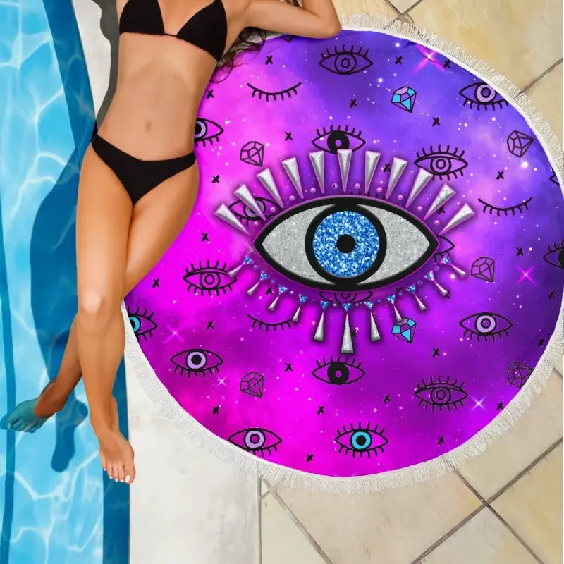 Beach Blanket - Evil Eye Beach Blanket Simple Style - Pink LT8 - Wonder Print Shop