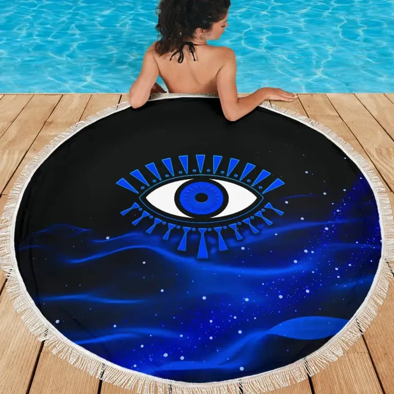Beach Blanket - Evil Eye Beach Blanket Original Style - Blue LT8 - Wonder Print Shop