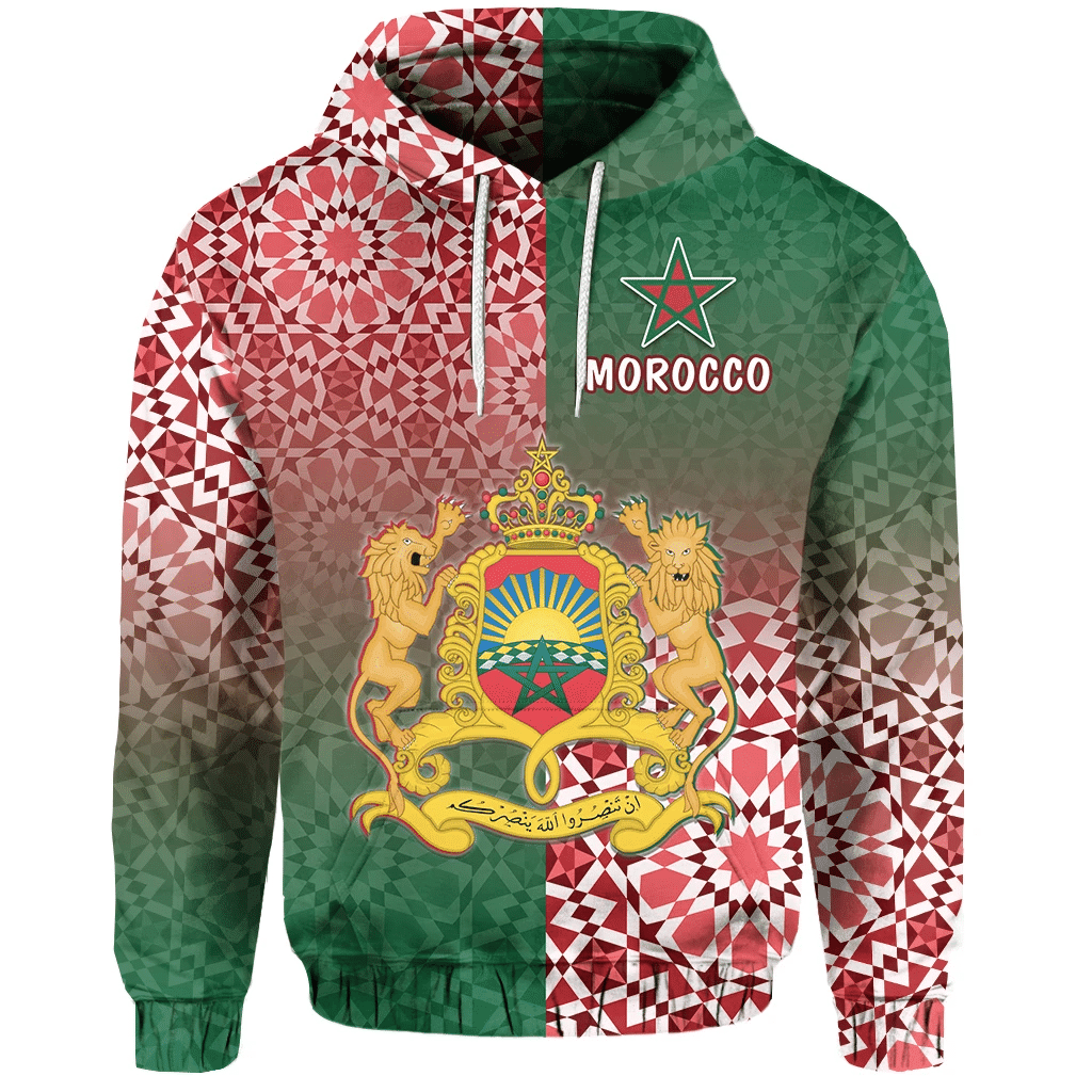 Morocco Pattern Hoodie Coat Of Arms LT13 - Wonder Print Shop