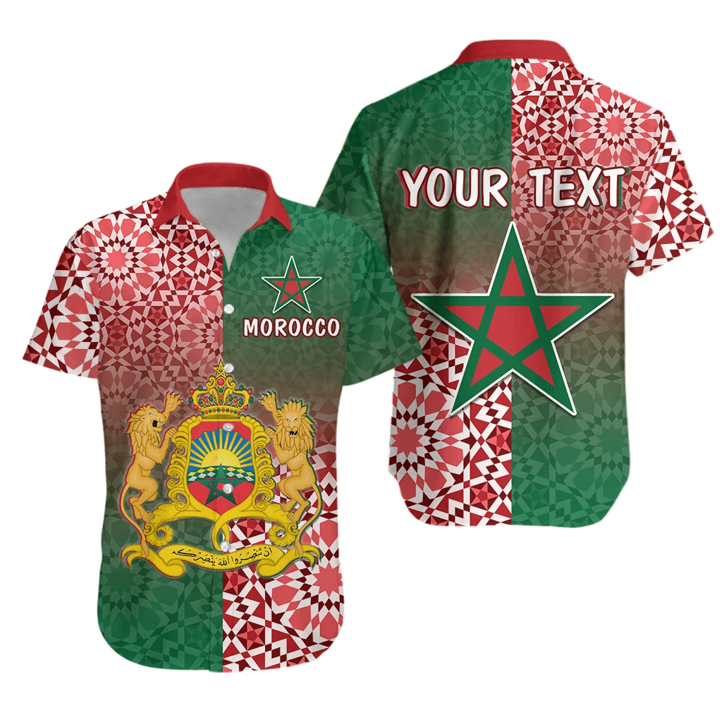 (Custom Personalised) Morocco Pattern Hawaiian Shirt Coat Of Arms LT13 - Wonder Print Shop