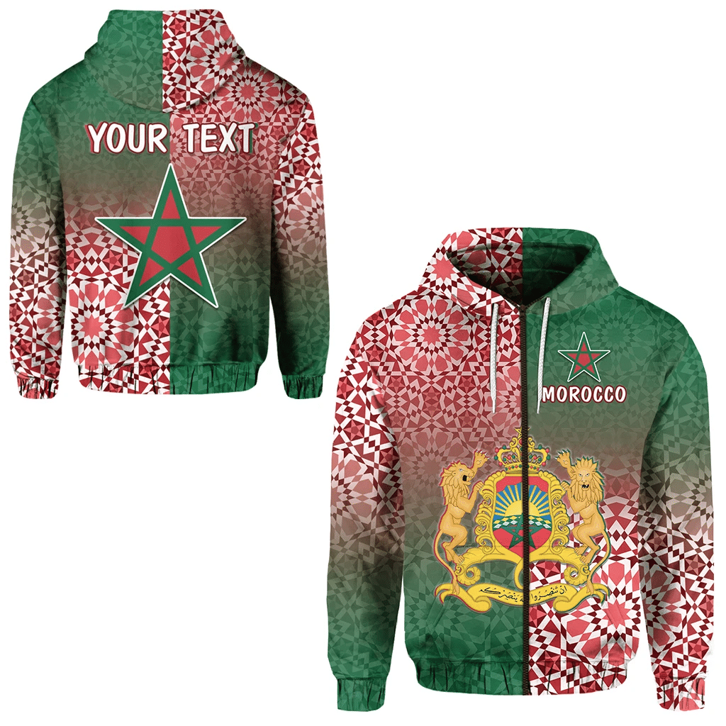 Custom Morocco Pattern Zip Hoodie Coat Of Arms LT13 - Wonder Print Shop