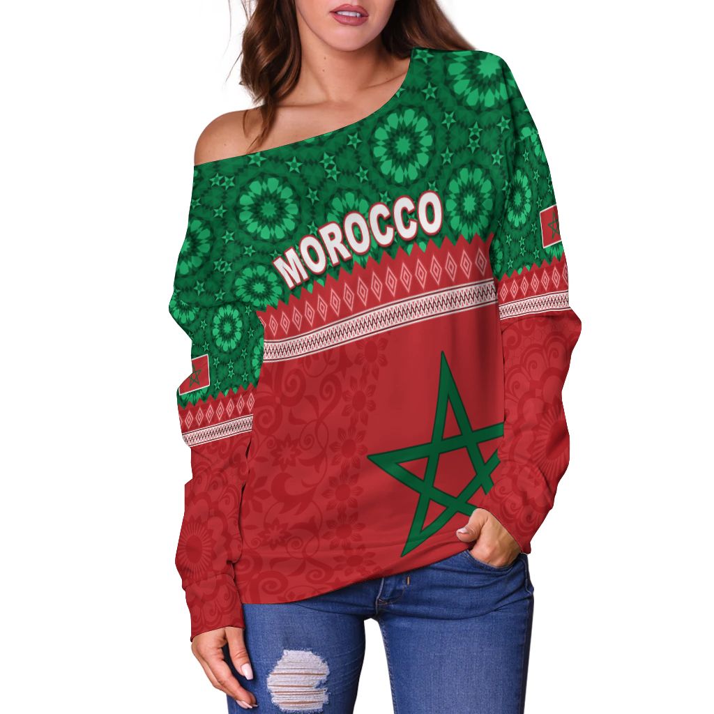 Morocco Pattern Off Shoulder Sweater Coat Of Arms LT13 - Wonder Print Shop