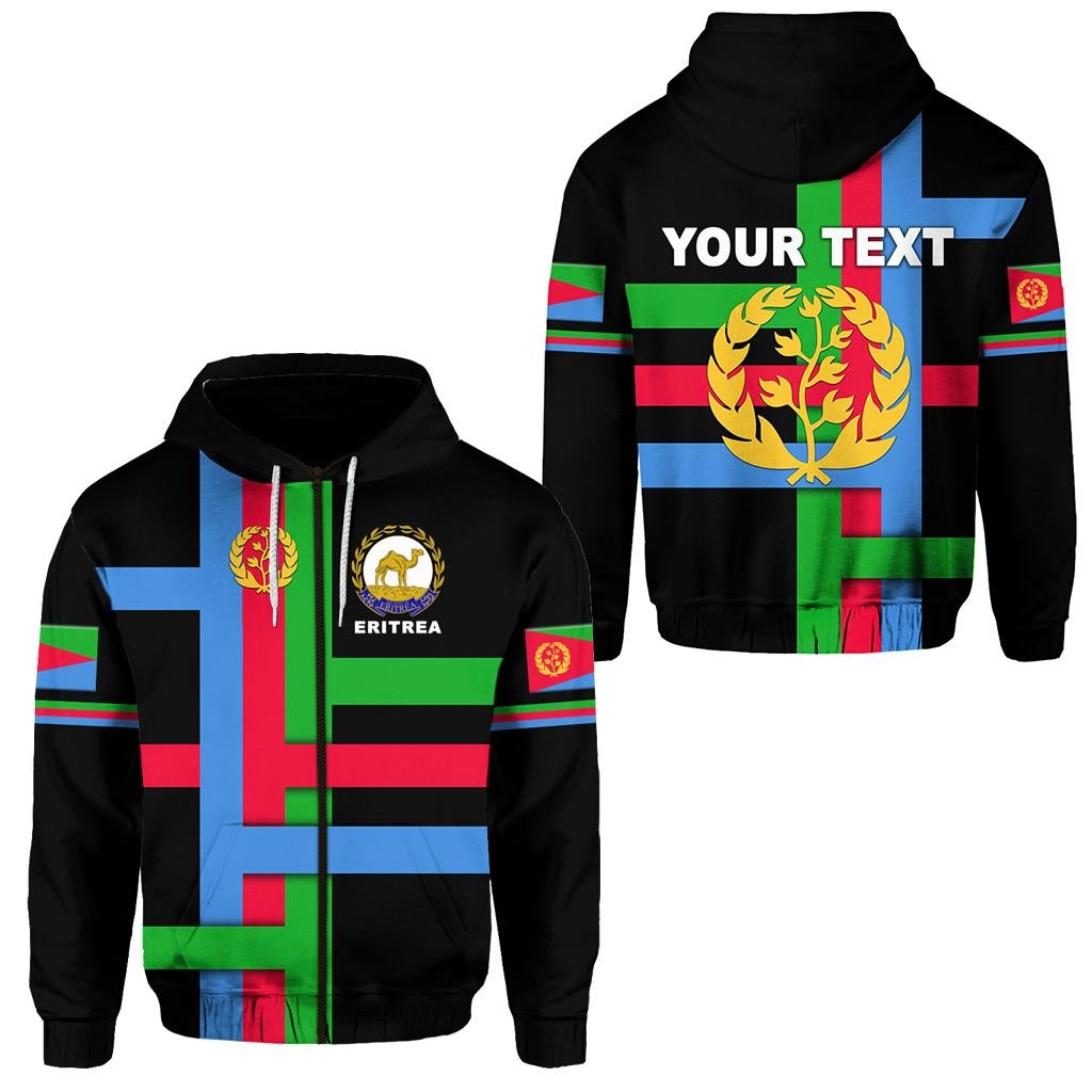 Custom Eritrea Zip Hoodie Flag Vibes Black LT8 - Wonder Print Shop