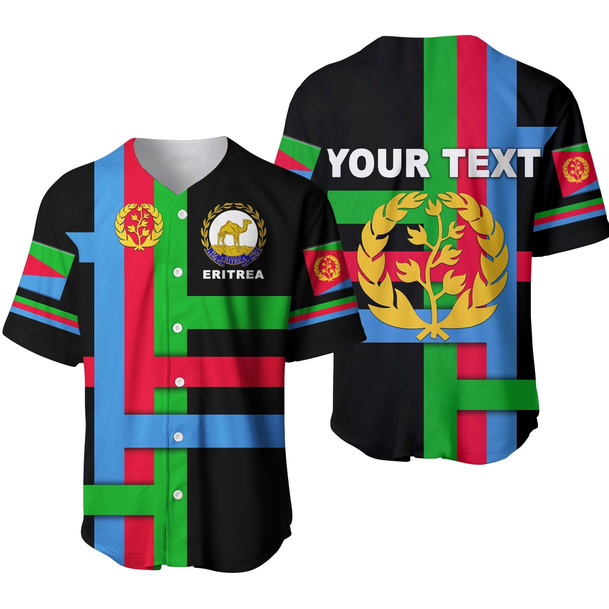 (Custom Personalised) Eritrea Baseball Jersey Flag Vibes - Black LT8 - Wonder Print Shop