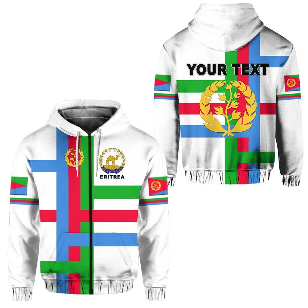 Custom Eritrea Zip Hoodie Flag Vibes White LT8 - Wonder Print Shop