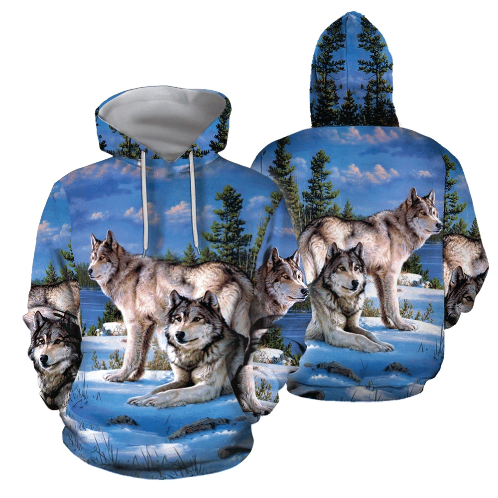 3D All Over Printed Couple Of Wolves Lie On Snow Hoodie - Wonder Print Shop