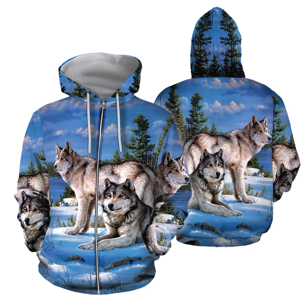 3D All Over Printed Couple Of Wolves Lie On Snow Hoodie - Wonder Print Shop