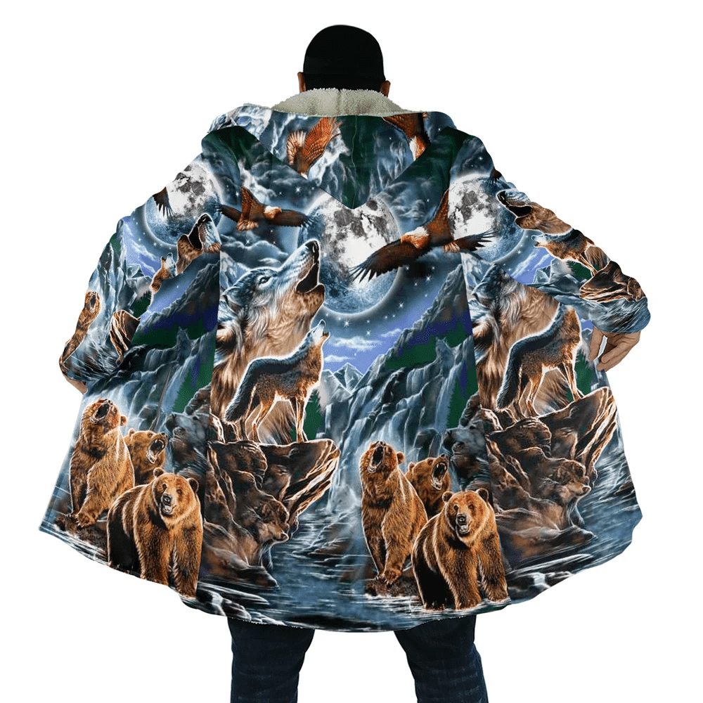 3d-all-over-printed-picturesque-wolves-bears-and-eagle-in-the-moonnight-hooded-coat