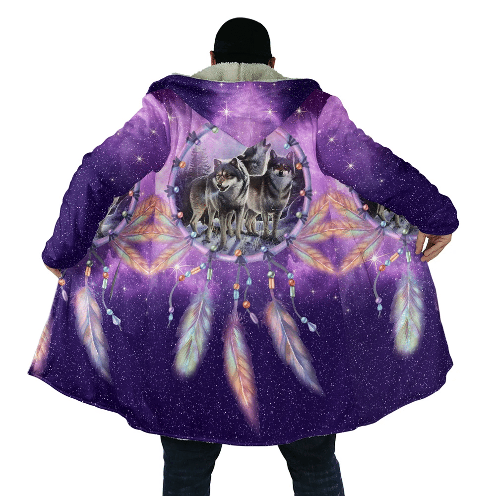 aborigine-style-3d-all-over-printed-dark-gray-wolves-family-dreamcatcher-galaxy-purple-hooded-coat