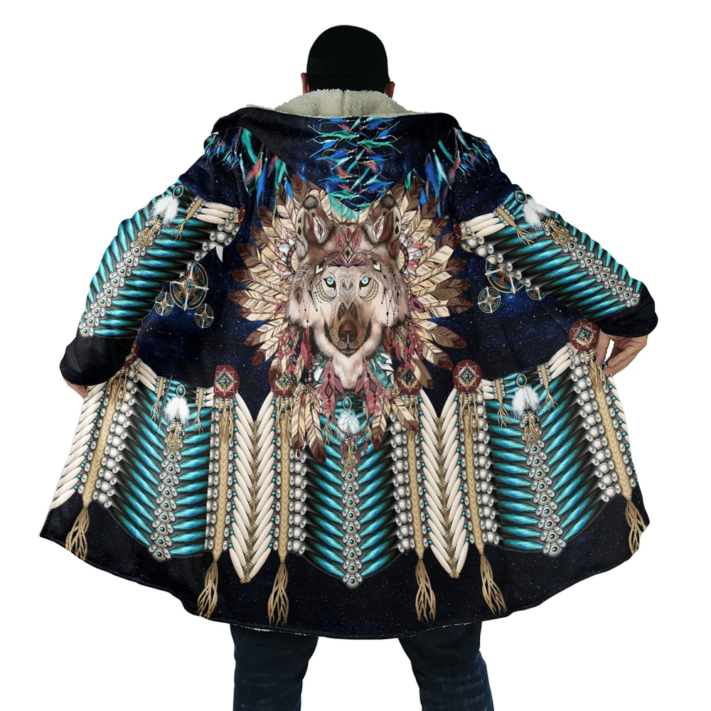 aborigine-style-3d-all-over-printed-gray-wolf-king-in-blue-galaxy-hooded-coat