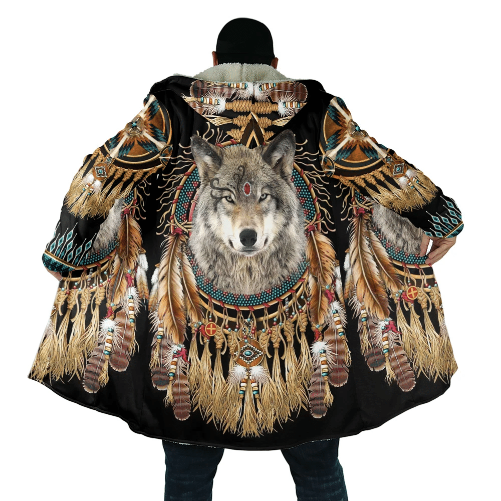 aborigine-style-wolf-3d-all-over-printed-red-gemstone-wolf-king-hooded-coat