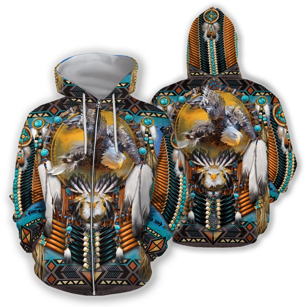 Native American Eagle 3D All Over Printed Bald Eagle With Dreamcatcher Hoodie - Wonder Print Shop