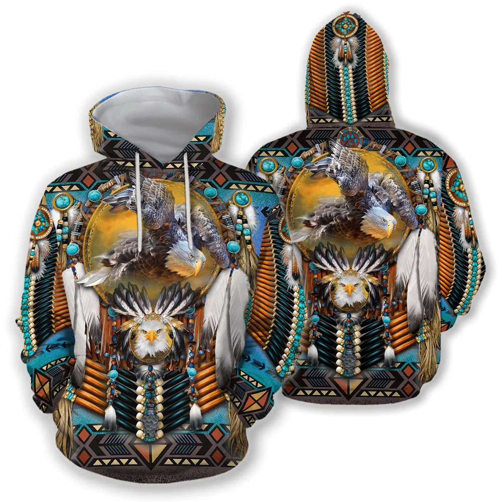 Native American Eagle 3D All Over Printed Bald Eagle With Dreamcatcher Hoodie - Wonder Print Shop