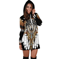 Native American Wolf 3D All Over Printed Wolf King - Black Hoodie Dress - Wonder Print Shop