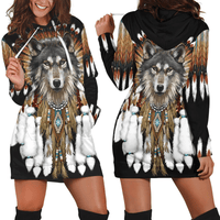Native American Wolf 3D All Over Printed Wolf King - Black Hoodie Dress - Wonder Print Shop