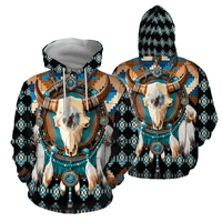 Native American Native Buffalo 3D All Over Printed Golden Horned Buffalo Skull With Wolf Hoodie - Wonder Print Shop