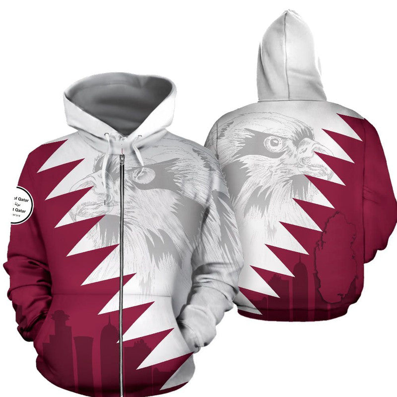 Dawlat Qatar Qatar Zip Up Hoodie Falcon RLT12 - Wonder Print Shop