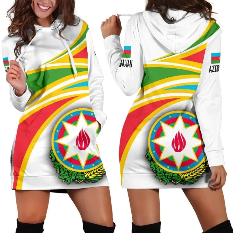 Azerbaijan (White) N Flag Hoodie Dress RLT8 - Wonder Print Shop