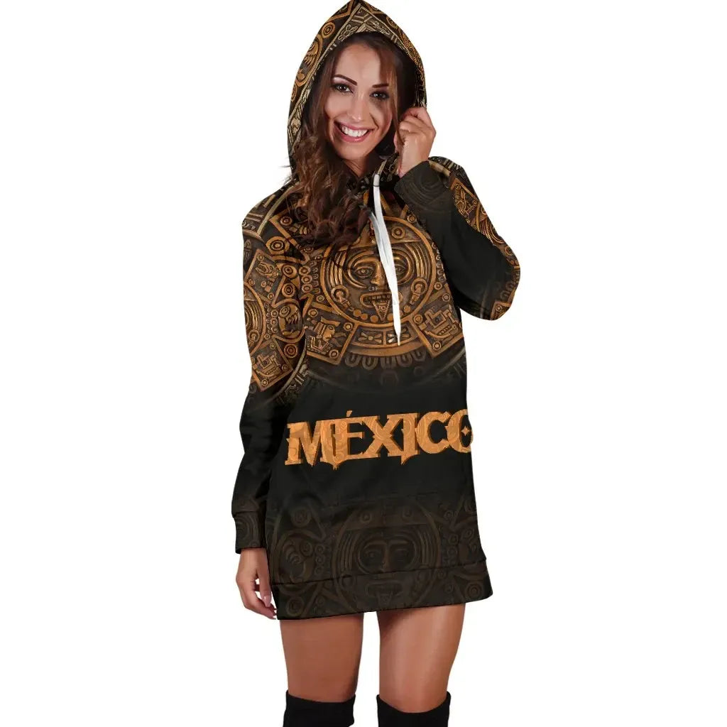 Mexico Aztec Hoodie Dress The Ancient Aztec Calendar RLT13 - Wonder Print Shop
