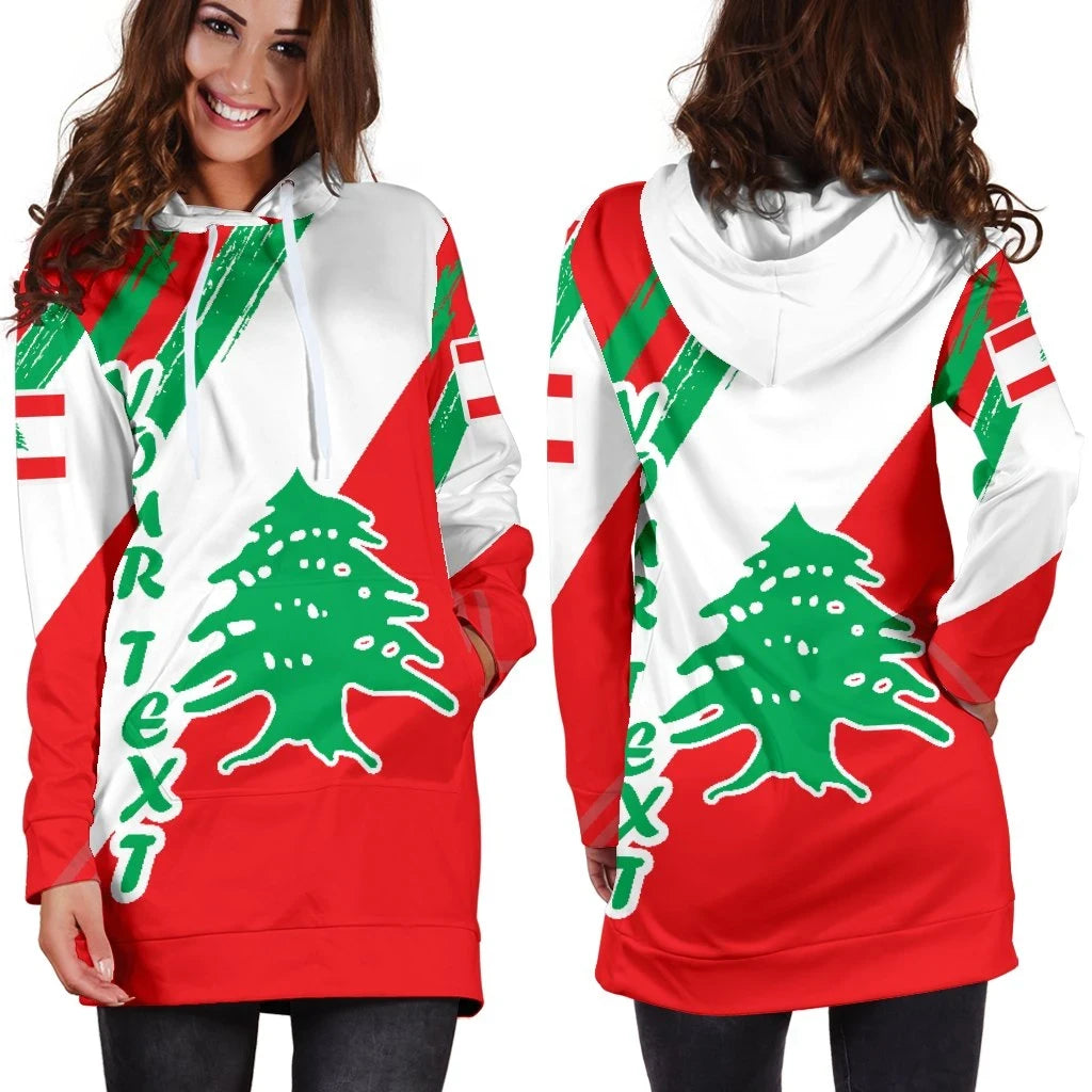 Lebanon Personalised Women's Hoodie Dress - Lebanon Flag Polygon Style24 RLT6 - Wonder Print Shop