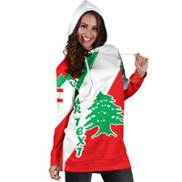 Lebanon Personalised Women's Hoodie Dress - Lebanon Flag Polygon Style24 RLT6 - Wonder Print Shop