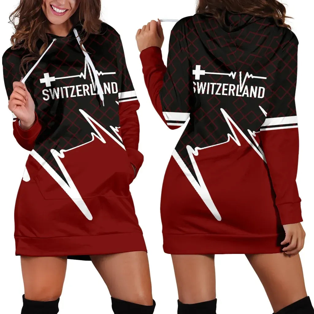 Switzerland Hoodie Dress Switzerland In My Heartbeat RLT13 - Wonder Print Shop