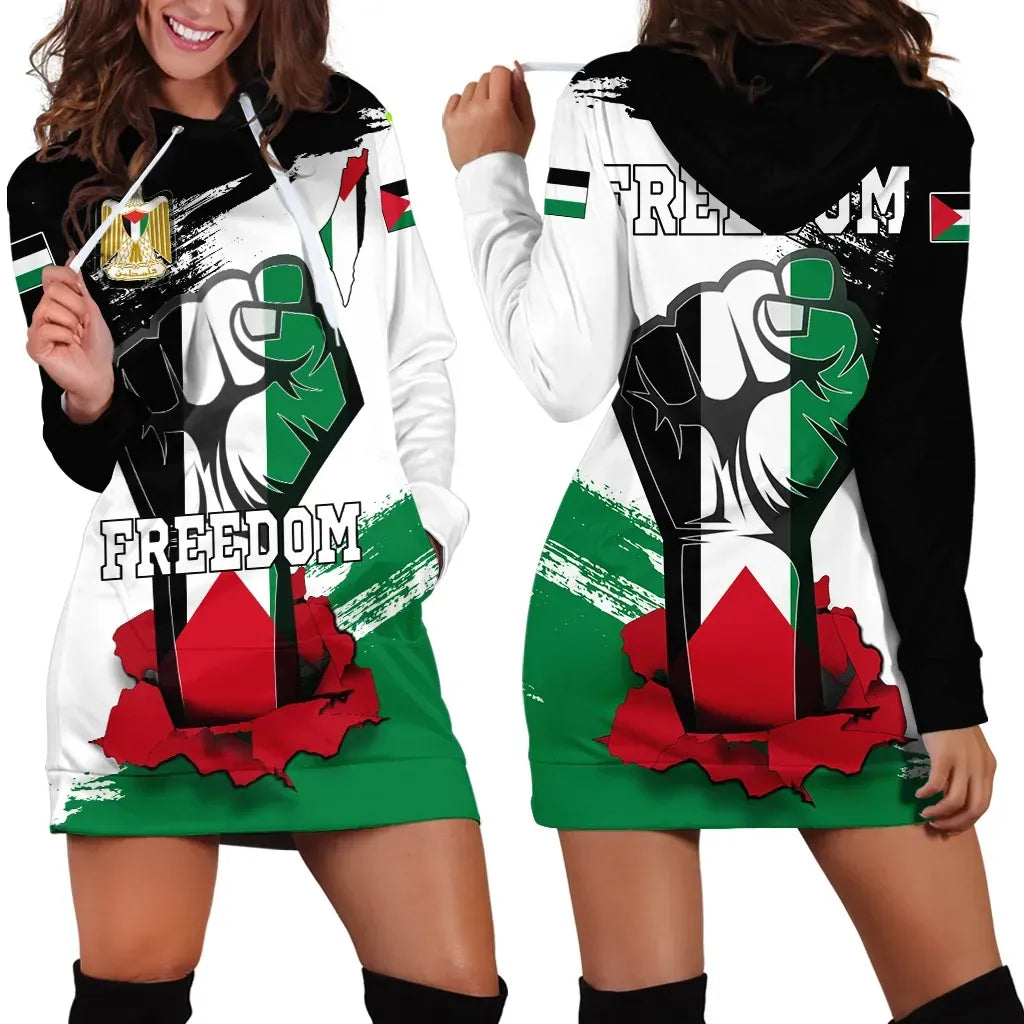 Palestine Freedom Hoodie Dress Flag and Map RLT13 - Wonder Print Shop