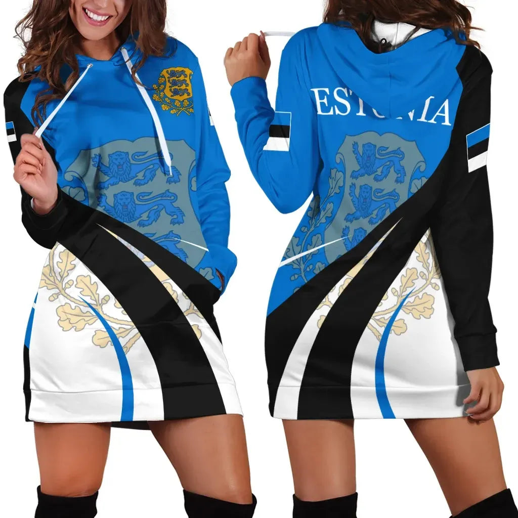 Estonia Hoodie Dress Flag CoA Basic RLT12 - Wonder Print Shop