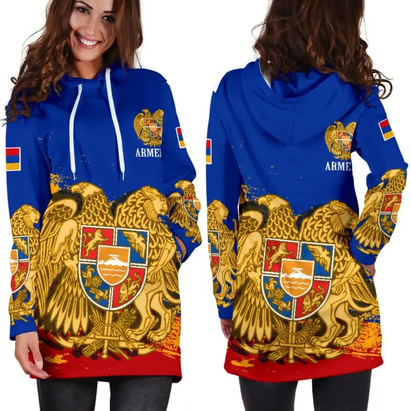 Armenia Womens Hoodie Dress - Armenia Blue RLT8 - Wonder Print Shop