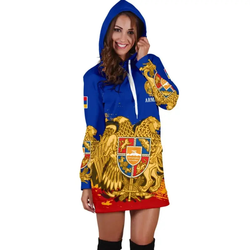Armenia Womens Hoodie Dress - Armenia Blue RLT8 - Wonder Print Shop