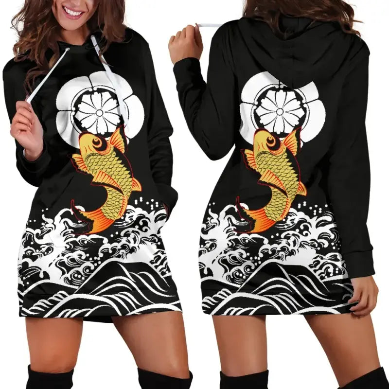 The Golden Koi Fish Hoodie Dress RLT8 - Wonder Print Shop